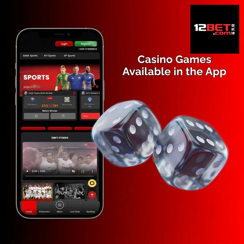 12Bet casino app showing live dealer games and slots including Teen Patti, Aviator, and Lightning Roulette