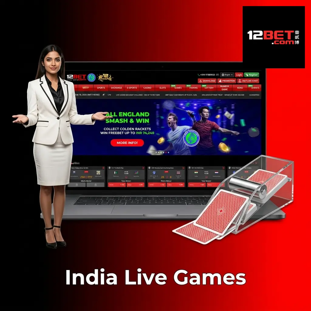 Indian live casino games on 12Bet featuring Andar Bahar, Teen Patti, and Dragon Tiger with Hindi-speaking dealers