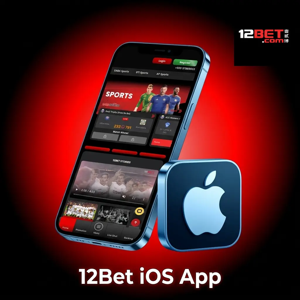 12Bet iOS app interface on iPhone showing sports betting and live casino features for Indian players