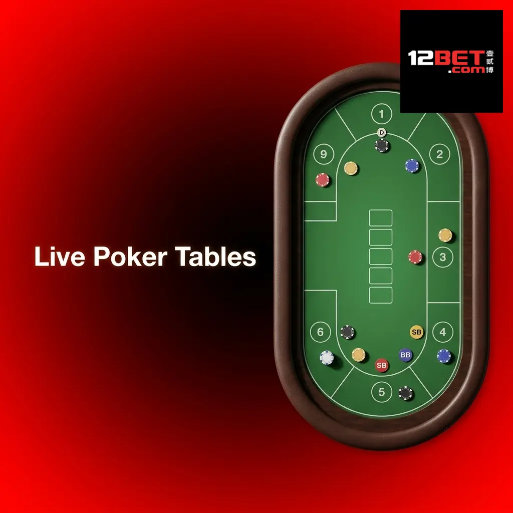 Live poker tables on 12Bet featuring Casino Hold'em, Three Card Poker, and Ultimate Texas Hold'em with side bets