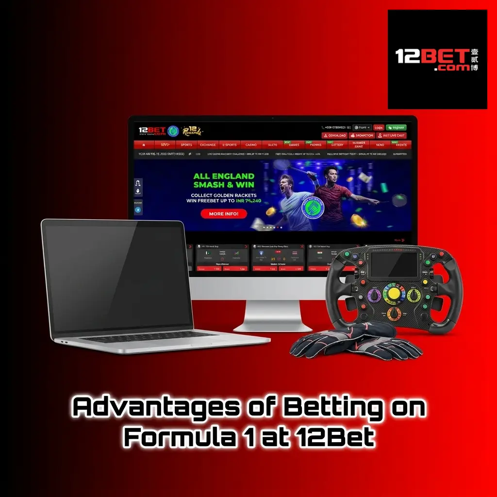 12Bet F1 betting platform showing live race markets, INR payment options, and mobile app features for Indian bettors