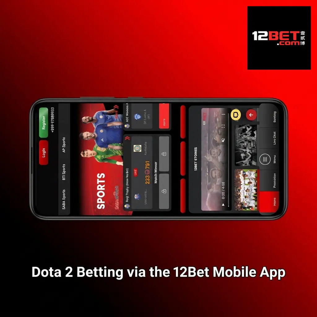 12Bet mobile app interface showing Dota 2 esports betting markets with live odds on an Android device