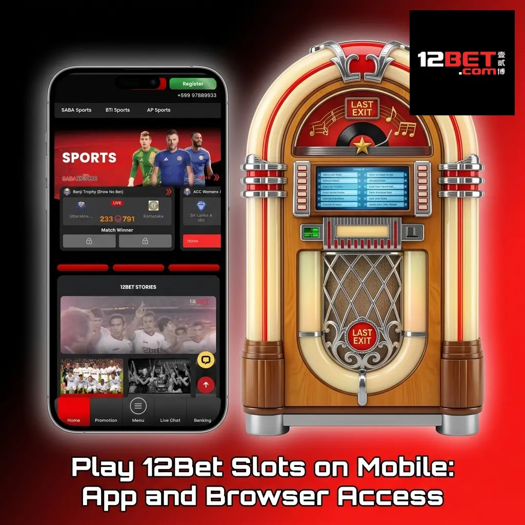 12Bet mobile slots interface on smartphone showing casino lobby with game filters and bet controls accessible via app or browser